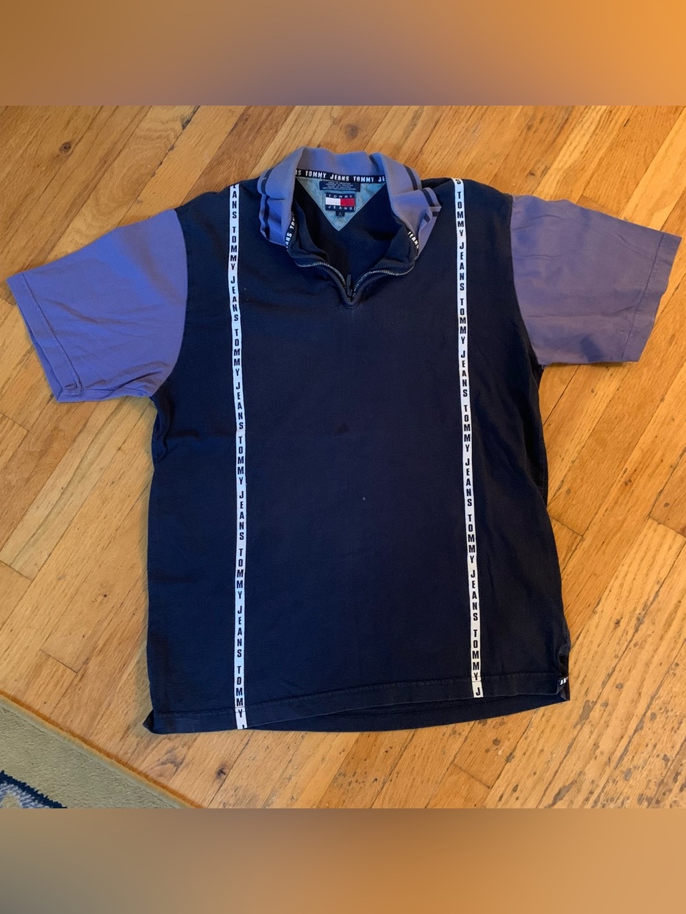Vintage 90s Tommy Jeans Spellout Tape Quarter Zip Polo Shirt size Large